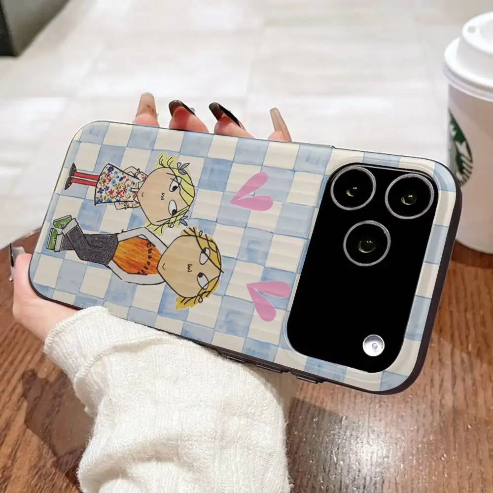 Cartoon C-CHARLIE AND LOLA  Phone Case For iPhone 17 16 15 14 13 12 11 Pro Max Plus Corrugated Bumper Back Cover Shell