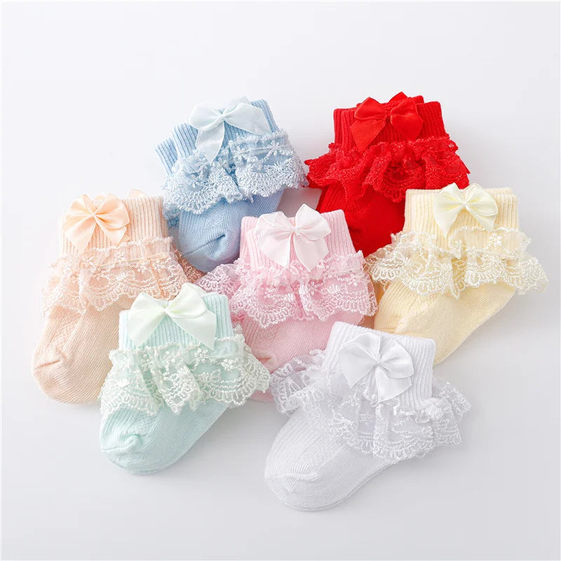 Lawadka 0-24Month Newborn Baby Socks For Girls Cotton Lace Infant Girls Sock Princess Bow Toddler Baby Girls Socks Spring 2024