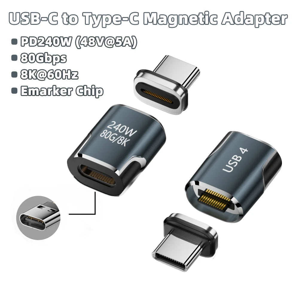 PD 240W Type C to Type C Magnetic Adapter USB 4 Full-Featured 80Gbps 8K@60Hz Fast Charging USB-C Magnet Converter For iPhone 15