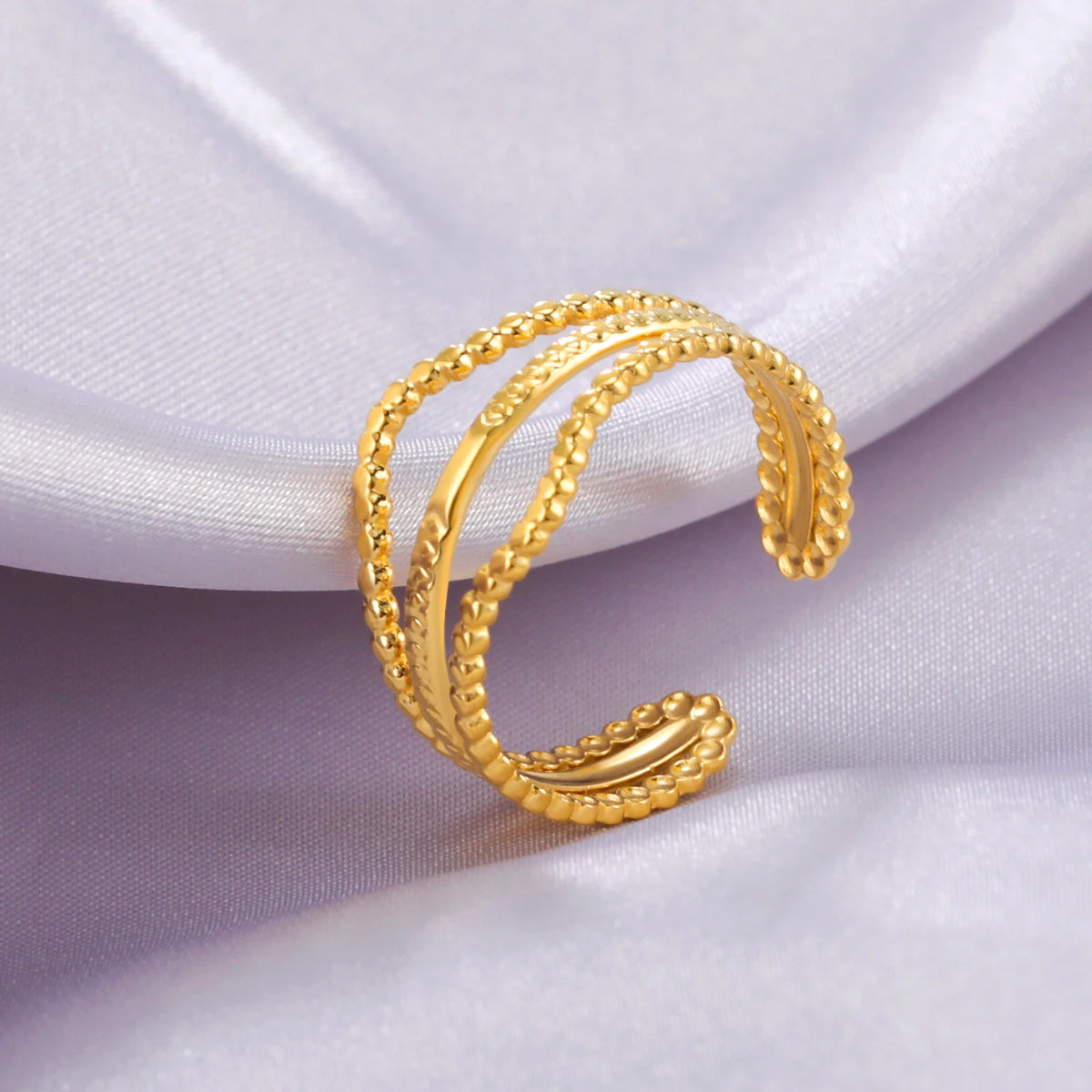 Amaxer For Women Lover's Rings Star Lace Beads Strip Stainless Steel Gold Color Silver Color Engagement Jewelry Party Gift