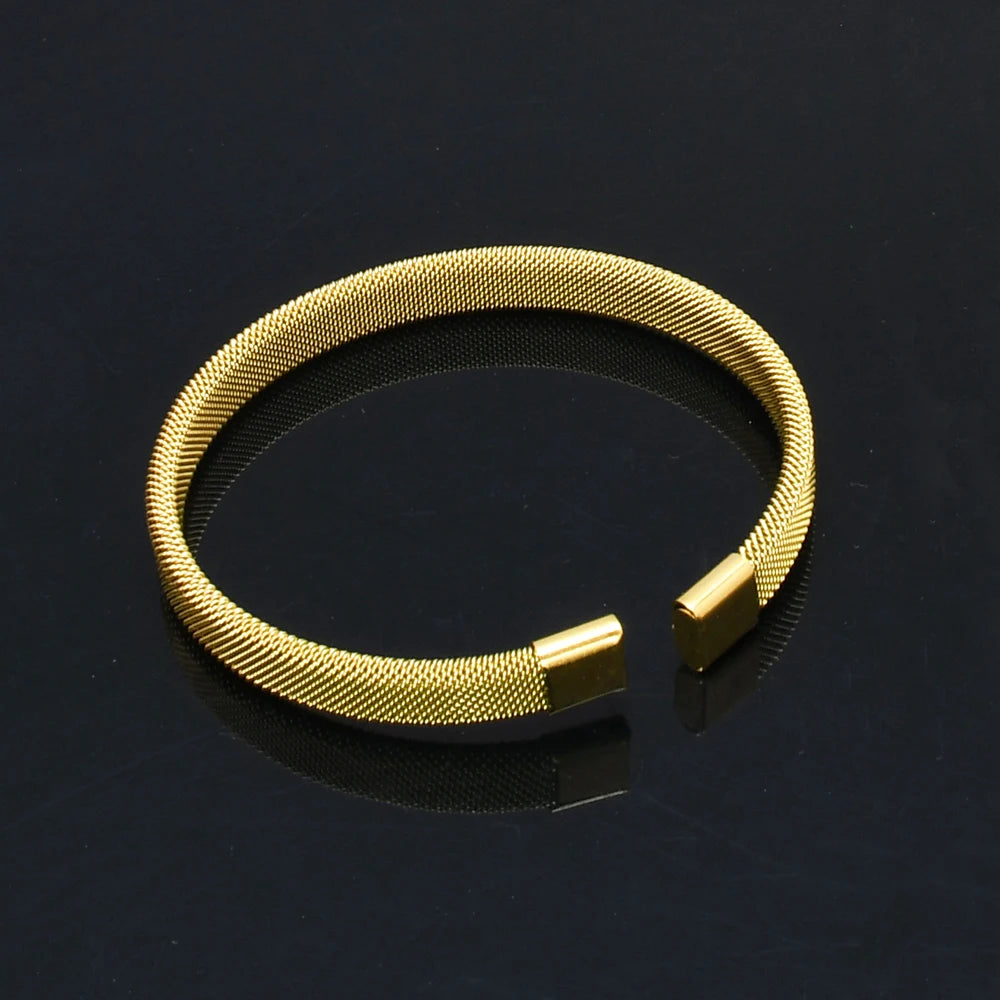 Elastic Adjustable Black Stainless Steel Mesh Cable Bangle Bracelet for Men Women