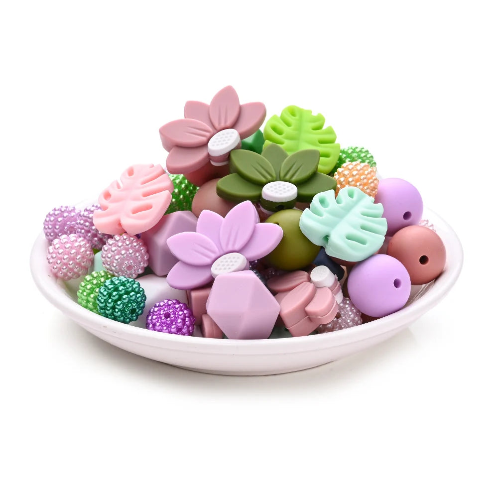 7Pcs Silicone Bead Set Soft Non Toxic Biteable Silicone Beads for Handmade Pacifier Chain Teeth Grinding Jewelry