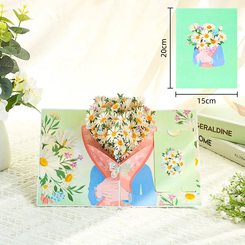3D Pop Up Greeting Card Romantic Love Flowers Butterfly Bouquet Handmade Surprise Card Anniversary Birthday Valentine's Day Gift