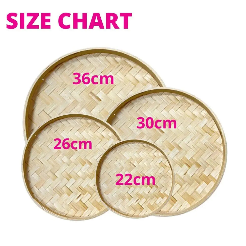 4 Size Hand-woven Bamboo Sieve Hand-painted Bamboo Raft Round Dustpan DIY Decorative Fruit Bread Basket Kitchen Storage Tray