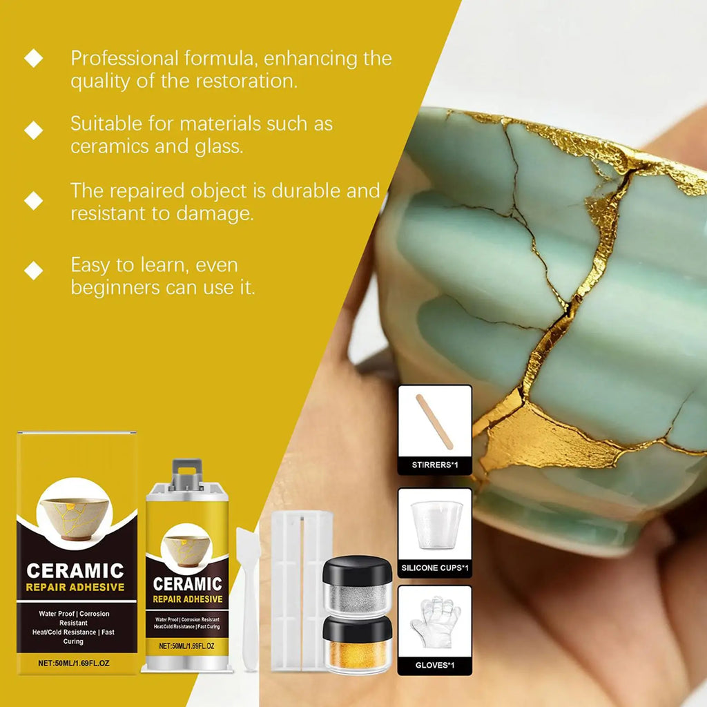 Porcelain Repair Kit Ceramic Glue Repair Adhesive Kit Waterproof Adhesive for Saucers Vases Sculptures Bowl Toilet Plate