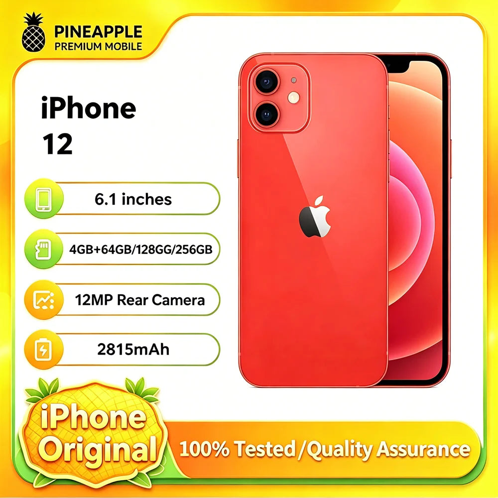 Refurbished 98% IPhone12 4GB RAM 128GB ROM Unlocked CN Version Dual SIM 6.1 Inch Dual 12MP Camera IOS Face ID