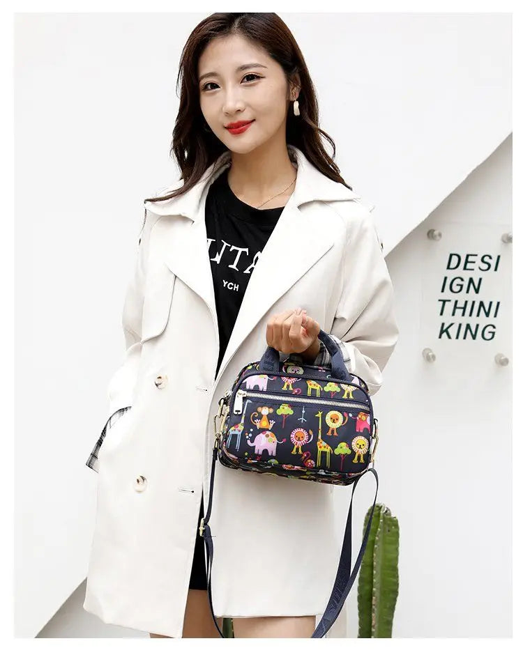 New Nylon Canvas Bag Large Bag Waterproof Shopping Bag Large Capacity Floral Shoulder Handbag Women Bag Mother Bag