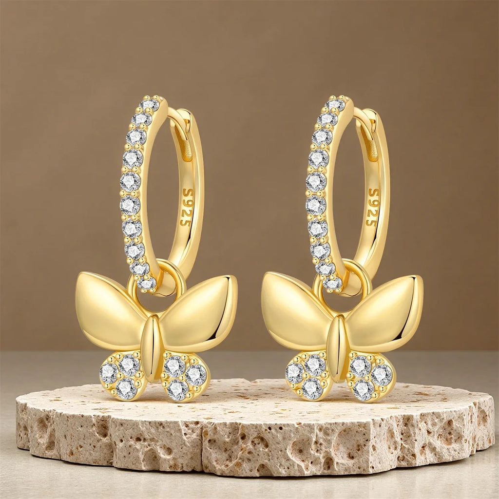 Orstarry 925 Sterling Silver 18k Golden Butterfly Insect Drop Earrings Women Earrings Birthday Party Jewelry Fine Original Gifts