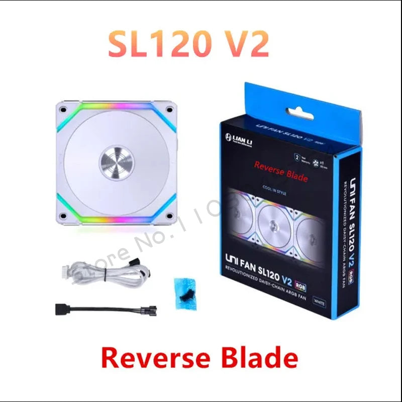 LIAN LI UNI FAN SL V2 SL120V2 Reverse Blade 10% Performence Upgraded Version RGB Fan, Single Pack, Black/White