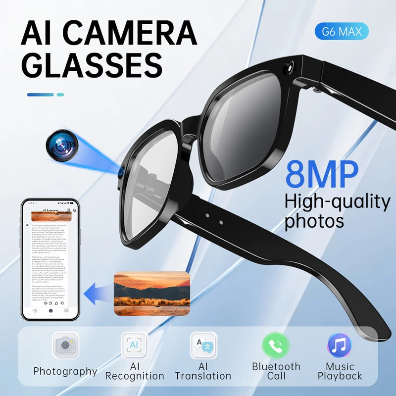 800W Camera AI Glasses Color-Changing Translation Glasses Photo Video Recording Waterproof Call Music Smart Sunglasses