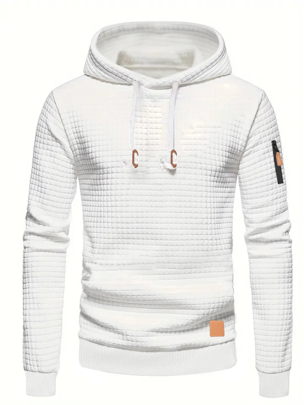 Men's Waffle Pattern Hoodie Autumn/Winter Casual Solid Pullover Warm Sweatshirt Loose Outdoor Sports Hoodie Tops Men's Clothing