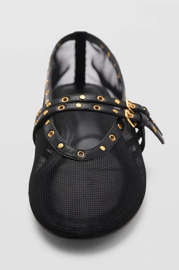 Mesh Summer Ballet Flats Shoes Women Buckle Strap Breathable 2026 New Flats Shoes Ladies Black Mary Janes Footwear Loafers Lady