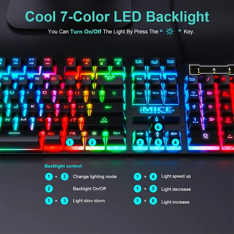 RGB Backlit Wired Ergonomic Design Keyboard Set Waterproof Luminous Gaming Keyboard And Mouse Combo PC Accessories For Gaming
