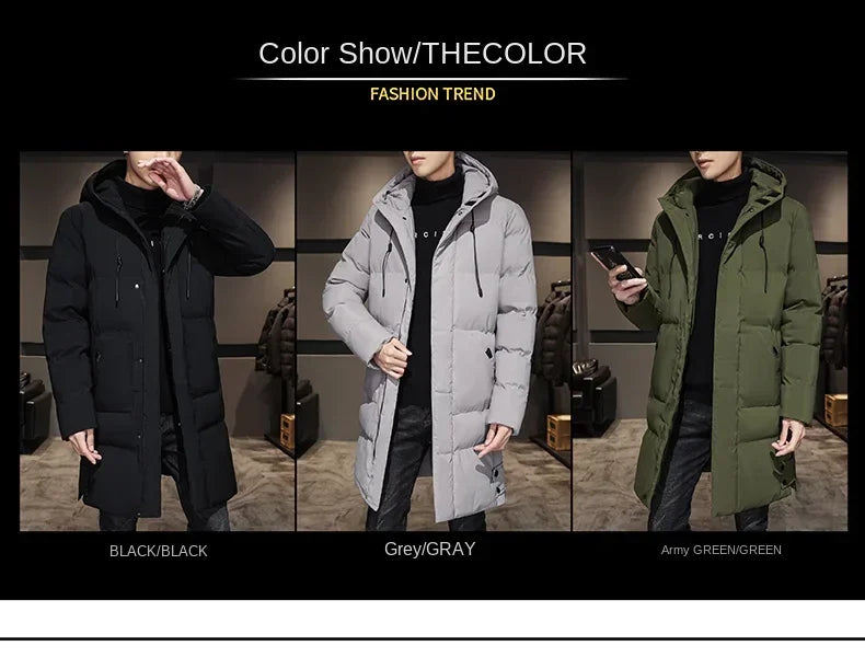 High Quality Long Cotton-padded Coat Warm Simple Solid Color Thin Look High Trend All Quality Fabric Comfortable Men's Parkas