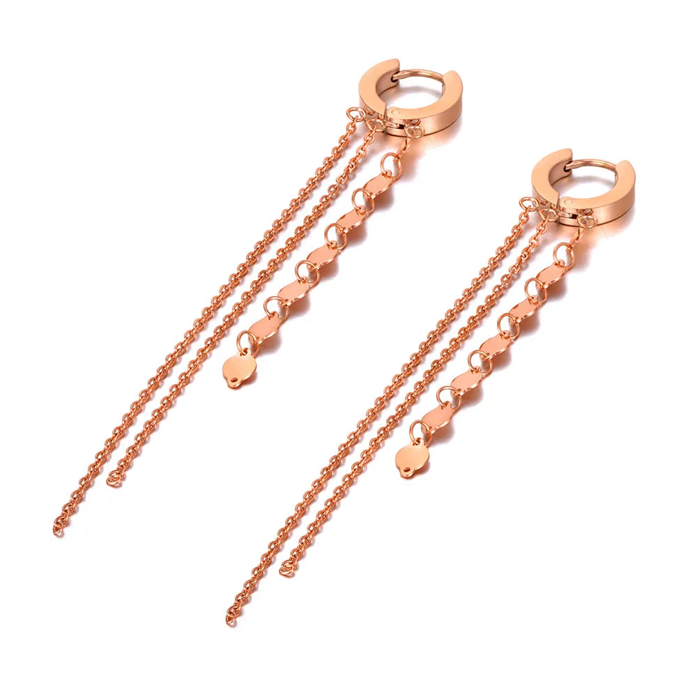 Lokaer Trendy Titanium Steel Bohemia Tassel Long Earrings Jewelry Gold Plated Office/Career Hoop Earrings For Women Girls E20288