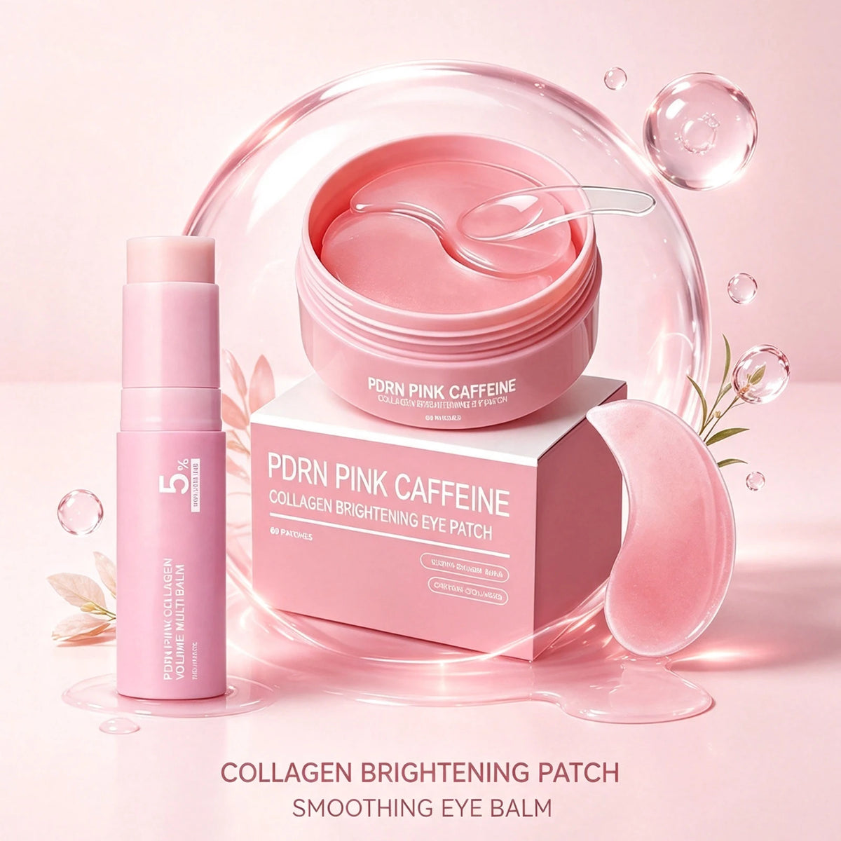 PDRN Pink Collagen Brightening Eye Patches Reduce Dark Circles Puffiness+Multi Balm Stick Hydrating Firming Face Neck Skin Care