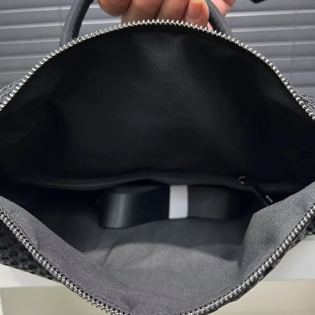 Mochila retro com costuras, moderna e de grande capacidade, saco de ombro casual em rede, ideal para as deslocações diárias