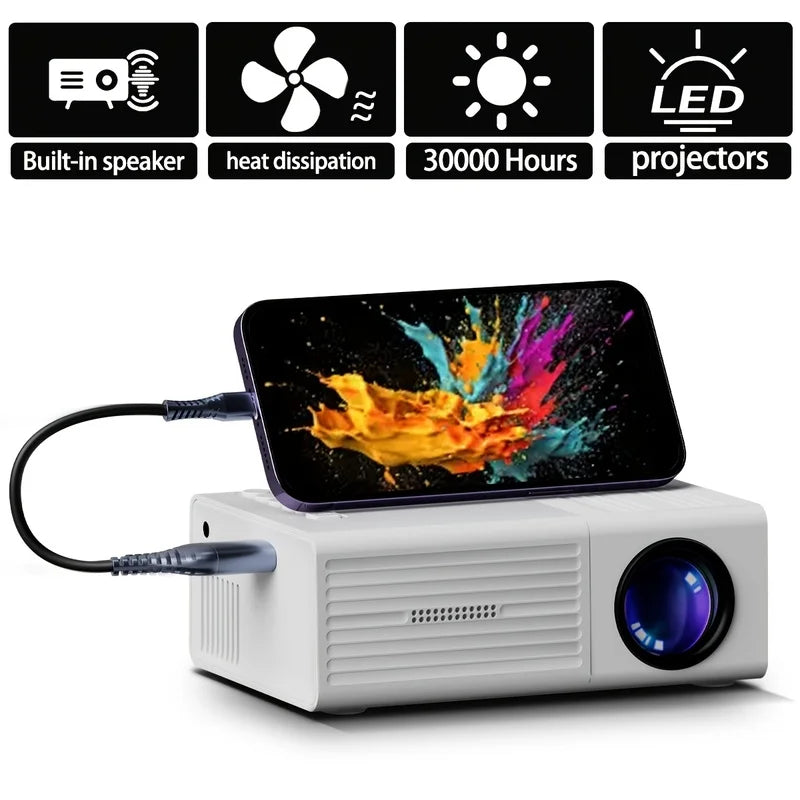 Portable Projector, Supports 1080P, USB Connection, Remote Control - Compatible With Smartphones, Tablets, Laptops, TV Sticks