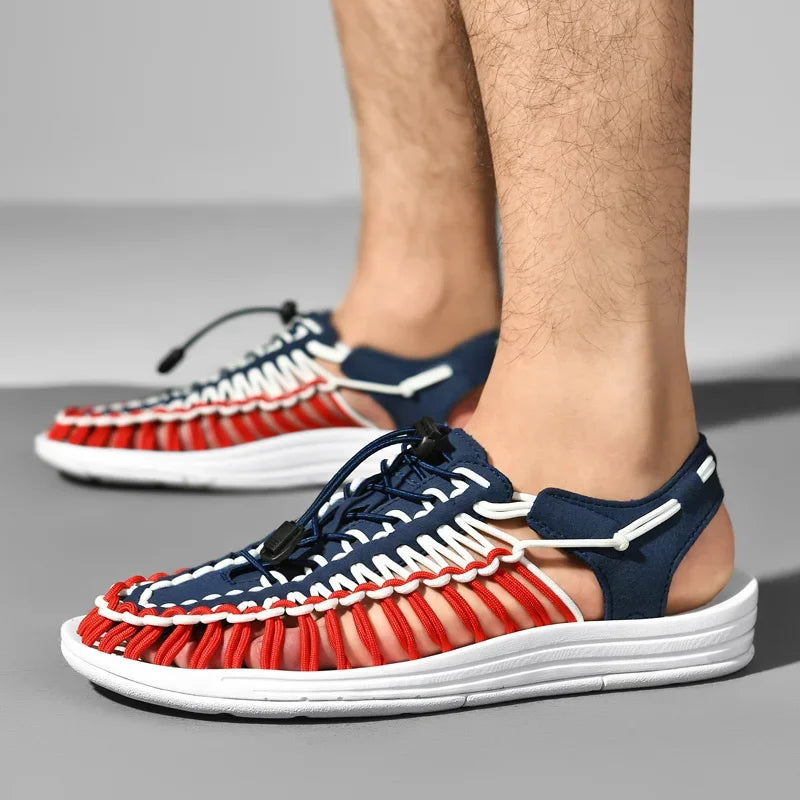 Summer Men Sandals Fashion Handmade Weaving Design Beach Sandals Breathable Casual Flat Sandals Outdoor Couples Sandals Size 48