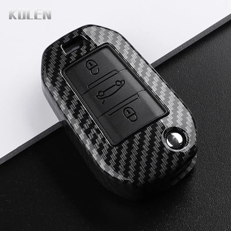 ABS Carbon Fiber Style Car Key Case Cover For Peugeot 208 308 T9 508 2008 3008 4008 For Citroen C4 For Opel Corsa Crossland X