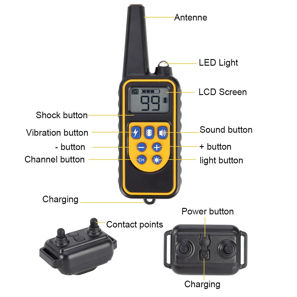 PUPOPAN 800m Dog Training Collar Waterproof Rechargeable Remote Control Pet with LCD Display for All Size Shock Vibration Sound