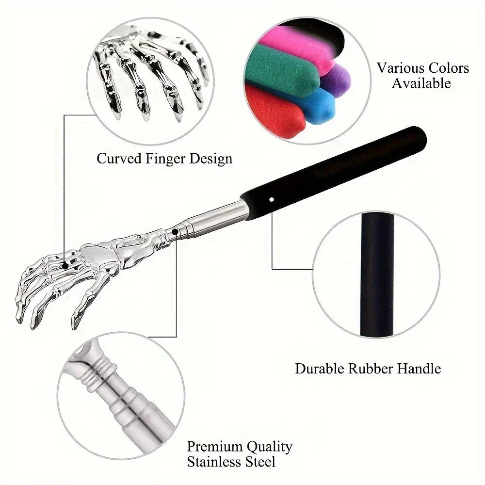 1PC Extendable Back Scratcher Stainless Steel Portable Telescopic Rubber Handle Back Scratchers For Halloween Christmas