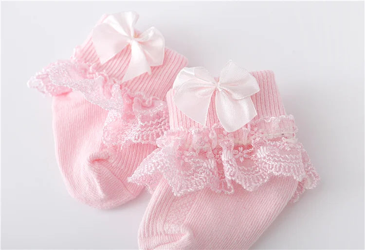 Lawadka 4Pairs/lot Newborn Baby Socks For Girls Cotton Lace Infant Girls Sock Princess Bow Toddler Baby Girls Socks Spring 0-24M