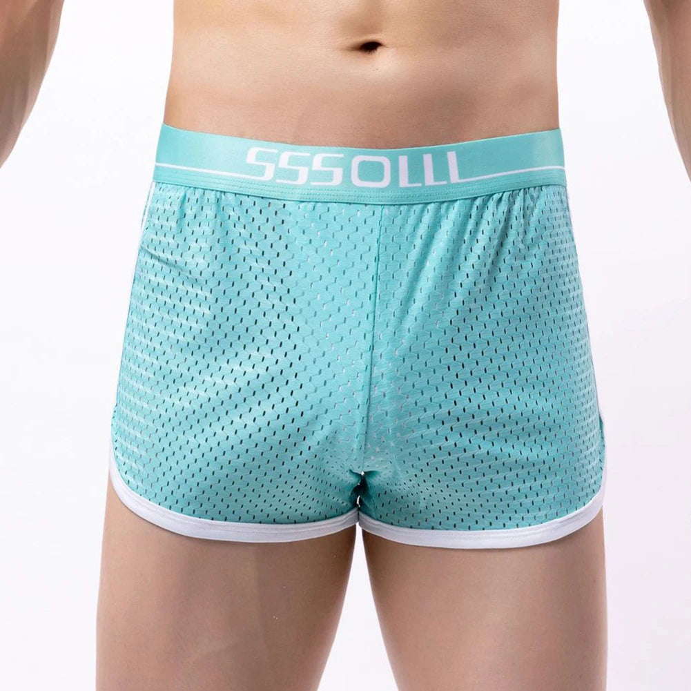 Sexy Men Ice Silk Mesh Seamless Boxer Briefs Pouch Underwear Shorts Trunks Underpants Breathable Loose Elastic Men's Boxers
