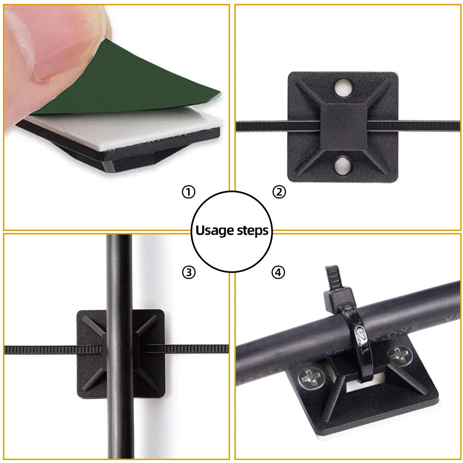 50/100/150pcs Nylon Self-Adhesive Cable Ties Mount Wire Fasten Organizer Fixers Easy Cable Management System Reusable Durable