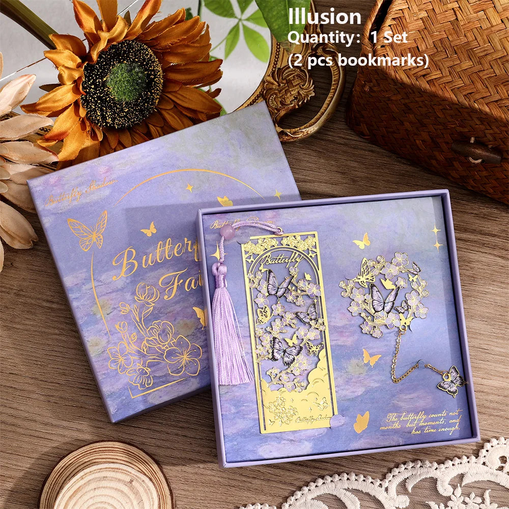 2 Pcs Hollow Flower Butterfly Metal Bookmarks Set Elegant Tassel Bookmarks Large Book Mark for Book Lovers Students Teachers 