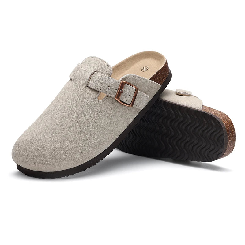Kidmi Men's Cork Footbed Slide Sandal Slip On Sandals  Women Cork Sandals Nonslip Beach Sandals Female Adjustable Buckle Slides