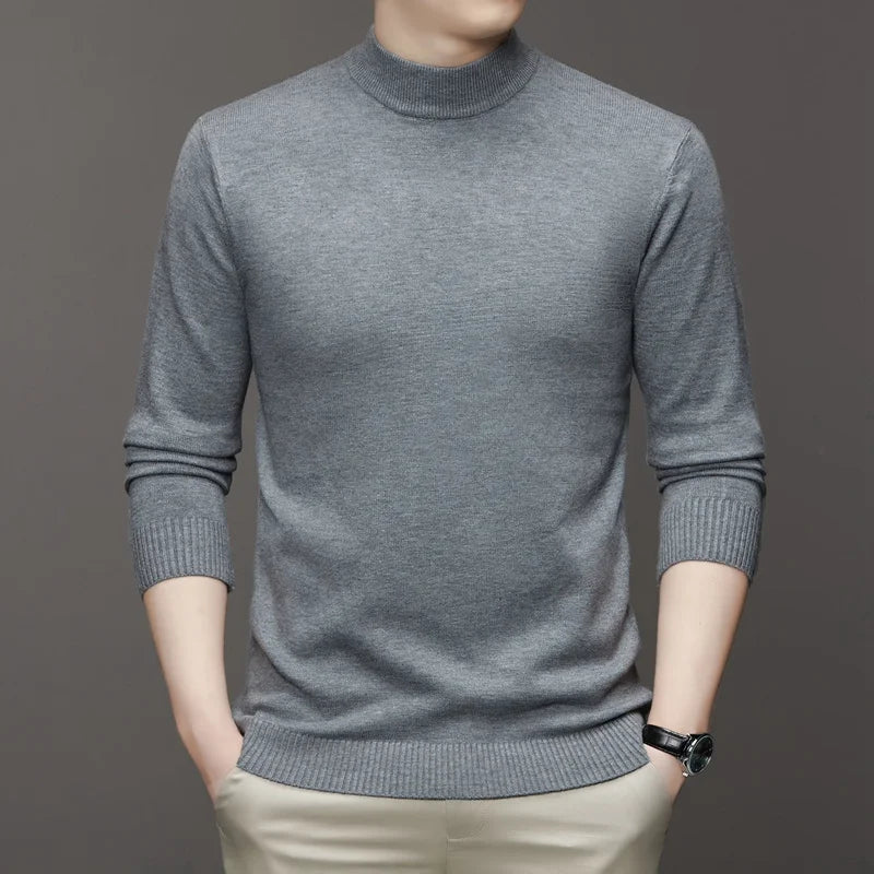 New Sweatwear Men's Half Neck Basic Solid Color Sweaters Round Neck Elastic Pullovers Warm Autumn Knitted Oversized Sweater Men