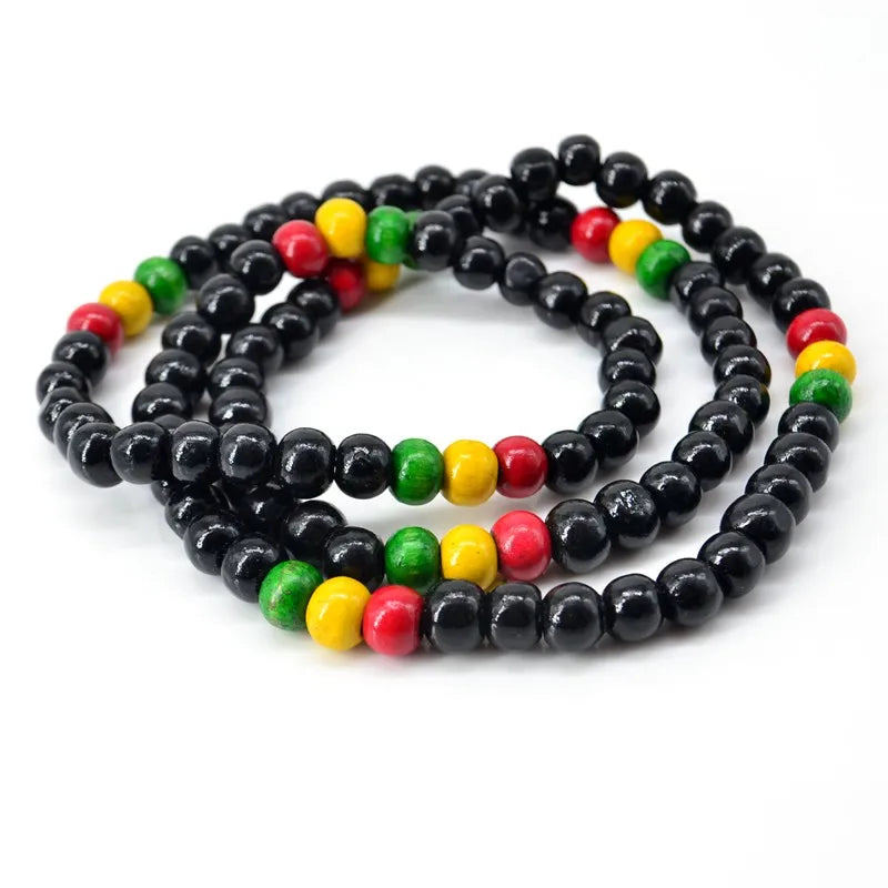 Red Yellow Green Black Wooden Beads Africa Rasta Reggae Punk Hiphop Necklaces Fashion Jewelry
