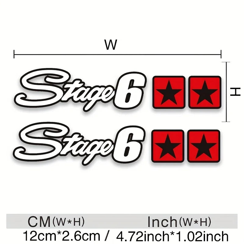 1PC Cool "Stage 6" Logo Sticker with Red Stars, Durable for Car Bodies, Great for Automotive Enthusiasts' Personalization
