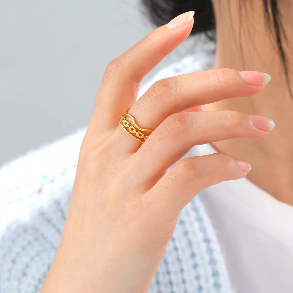 Amaxer For Women Lover's Rings Star Lace Beads Strip Stainless Steel Gold Color Silver Color Engagement Jewelry Party Gift