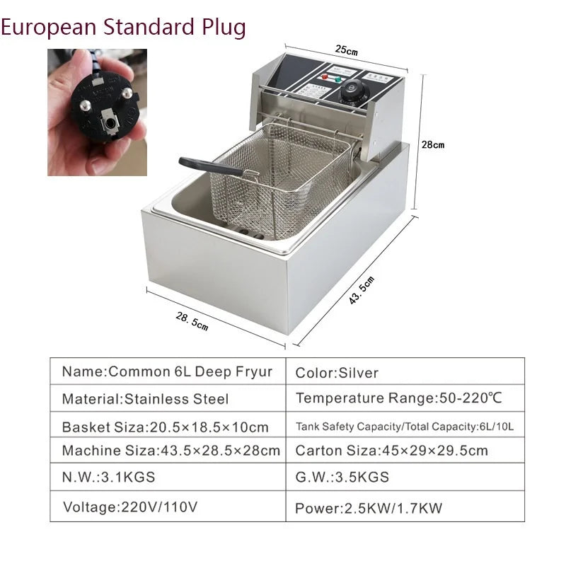 Commercial Desktop Stainless Steel Deep Fryer Western Kitchen French Fries Machine Fried Chicken Oven Electric Frying Oven
