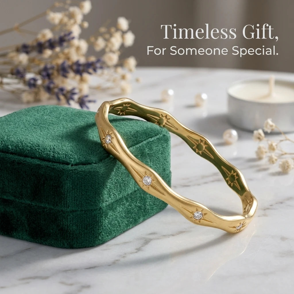 Gold Color Snap-on Sun Zircon Bangle, Luxury Stainless Steel Bracelet for Women, Fashion Jewelry Gift 60mm