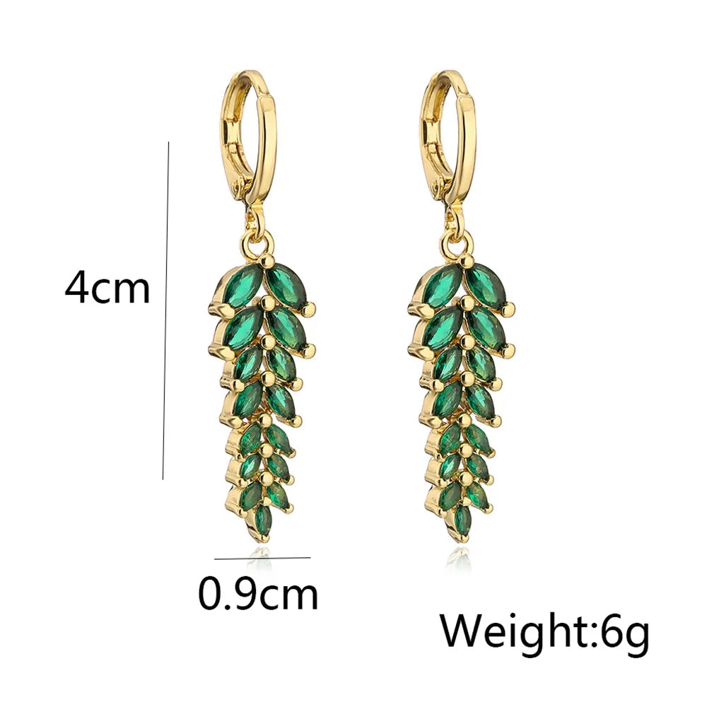 NEWBUY White/Green/Mix Colors Crystal AAA CZ Leaf Earrings For Elegant Women Gold Color Copper Wedding Jewelry Femme Bijoux
