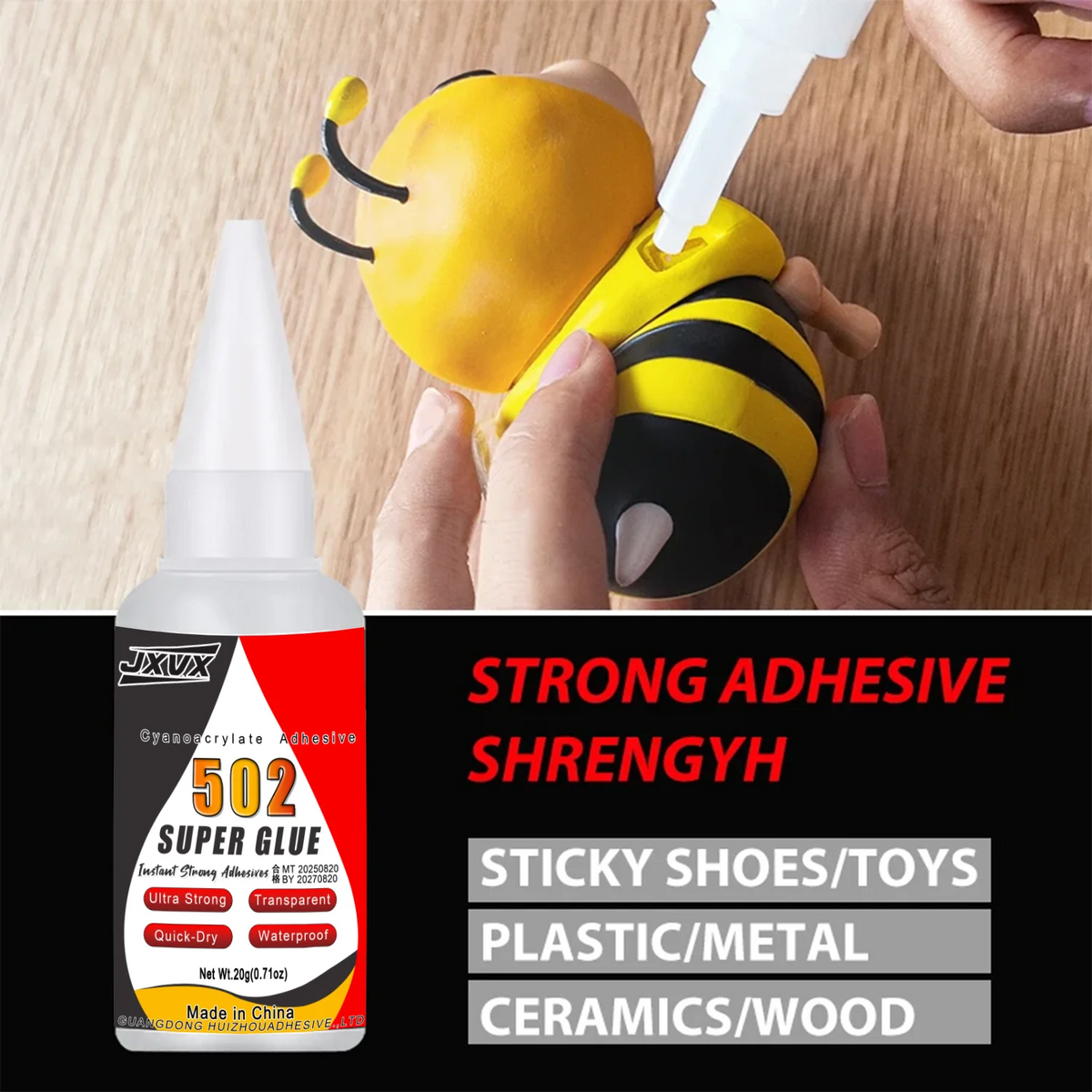 502 Super Glue Quick-drying Strong Cyanoacrylate Glue is used for diy handicraft repair of metal, wood, plastic and ceramics.20g