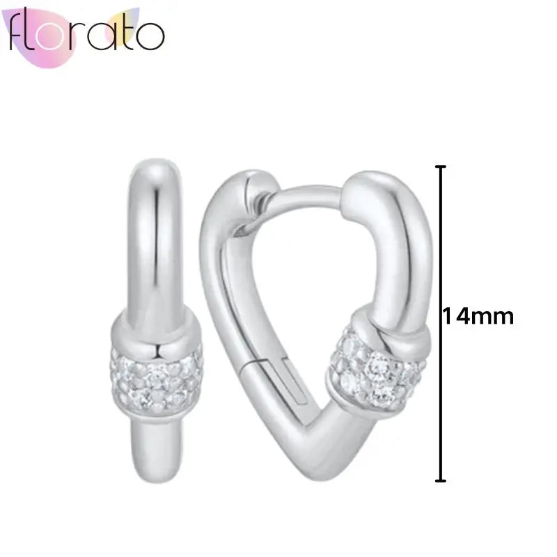 925 Sterling Silver Ear Buckle Retro Metal Heart Pendant Hoop Earrings for Women CZ Huggie Earrings Fashion Females Jewelry