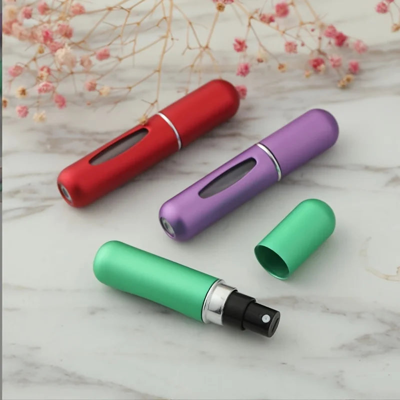 1/4 Unid. Atomizador de perfume de 5 ml, recipiente portátil para líquidos, cosméticos, viagem, mini frasco de alumínio vazio recarregável