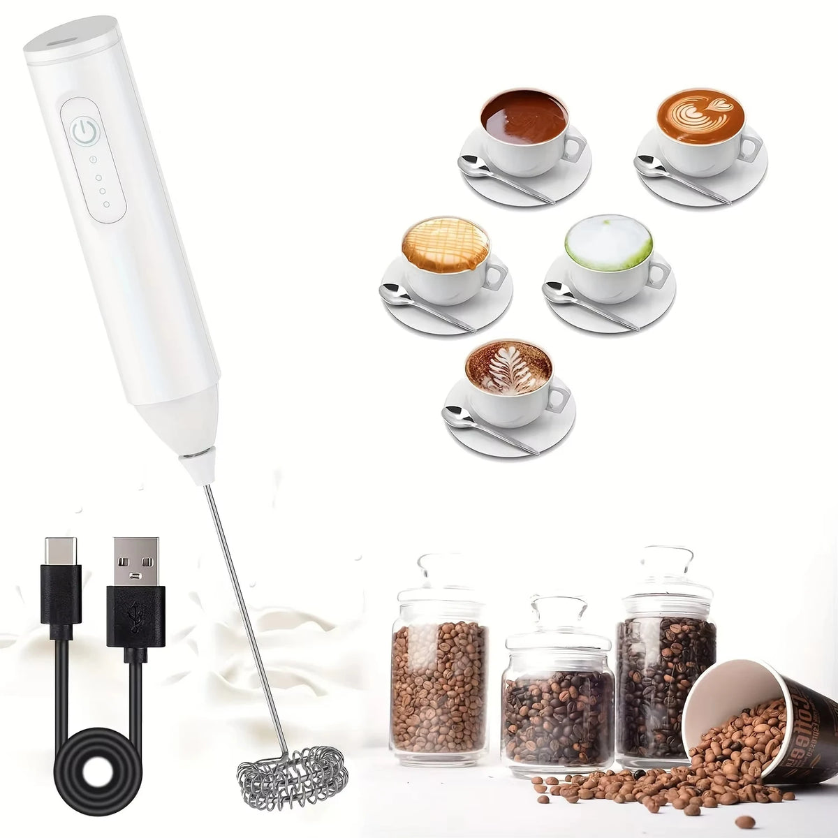 Wireless Milk Frother for Coffee, Electric Handheld Mixer with Cappuccino Maker, Mini Egg Beater for Cooking and Milk Foam