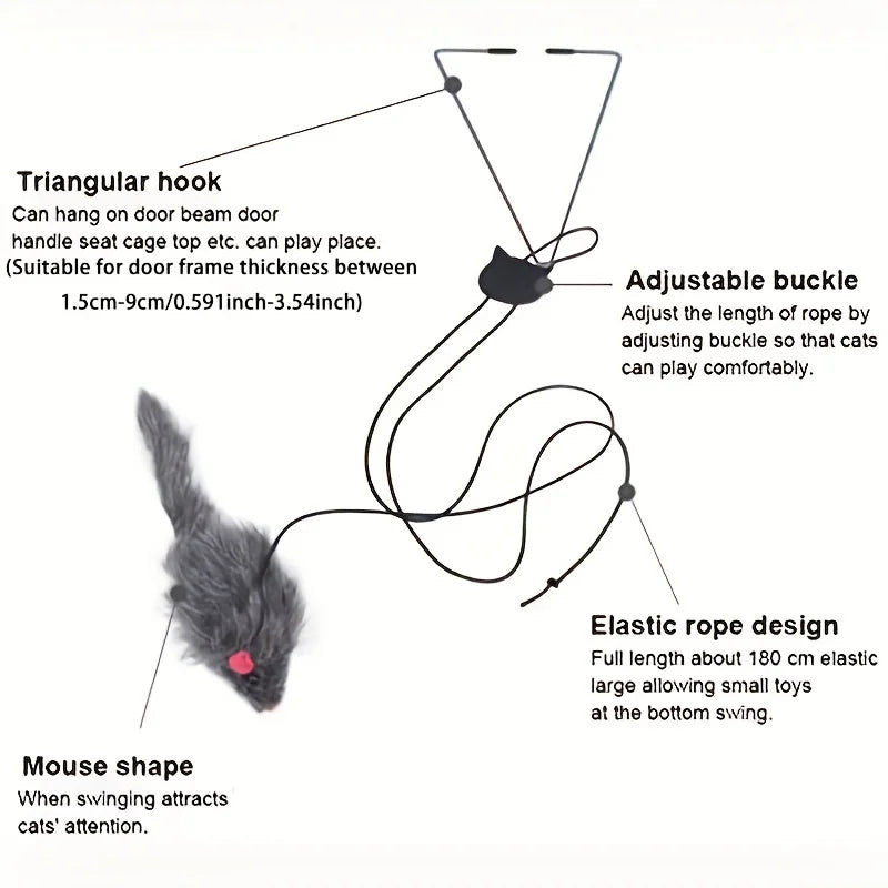 Interactive Door Hanging Cat Toy with Black Mouse Teaser - Entertain and Exercise Your Cat Toy for Indoor Cats Play Supplies