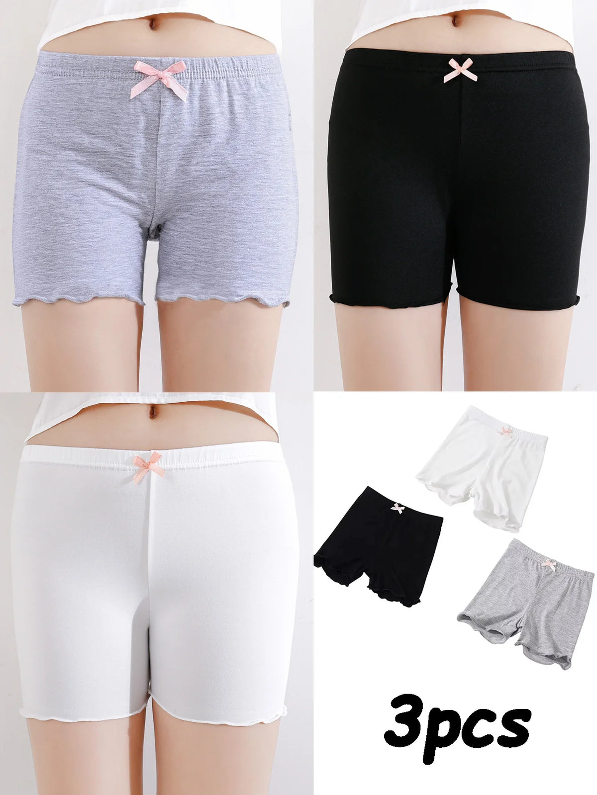 3 Pcs/Pack Summer Girls Shorts Kids Safety Pants Adorable Underwear Clothes Children's Cute Bow Short Underpants for Young Girls