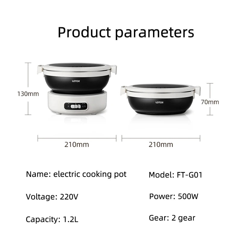 1.2L Electric Cooking Pot Portable Folded Rice Cooker Travel Multicooker Split Hot Pot 304 Stainless Steel Electric Skillt 500W