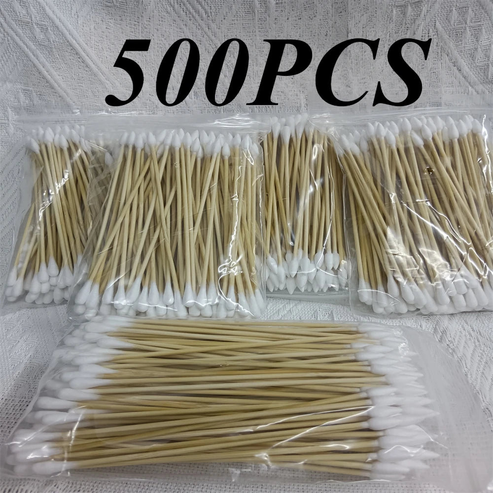 100/300/500pcs Double Pointed Cotton Swab Applicators - 6 Inch Long Cotton Swabs for Tattoo, Cleaning, Makeup & Ear Cleaning