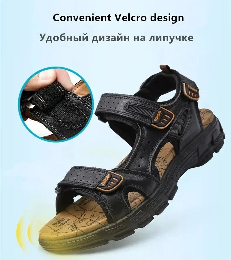 2026 New Genuine Leather Men's Sandals Summer Outdoor Non-slip Hiking Trekking Shoes for Men Beach Slippers Casual Sneakers