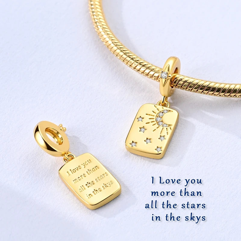 Original 925 Sterling Silver Charm Bead Golden Series Zircon Pendant Fit Original Bracelet Necklace For Women DIY Jewelry Gift