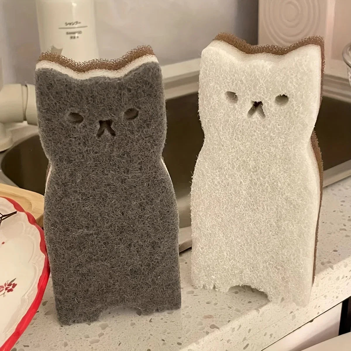 4-piece Cute Cat Kitchen Sponge Set-Thick and Durable Dishwashing and Cleaning Tools Car Cleaning Dish Brush Cleaning Supplies