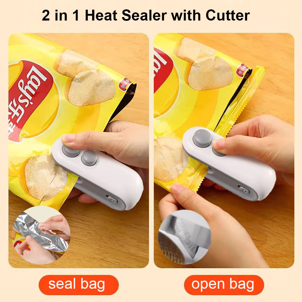 Portable 2-in-1 USB Rechargeable Mini Heat Sealer with Cutter Magnetic Bag Resealer Machine for Plastic Bags Snacks Storage